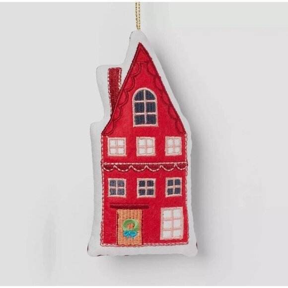 Target Fabric Plush House with Chimney Christmas Tree Ornament Red Wondershop - Picture 2 of 9